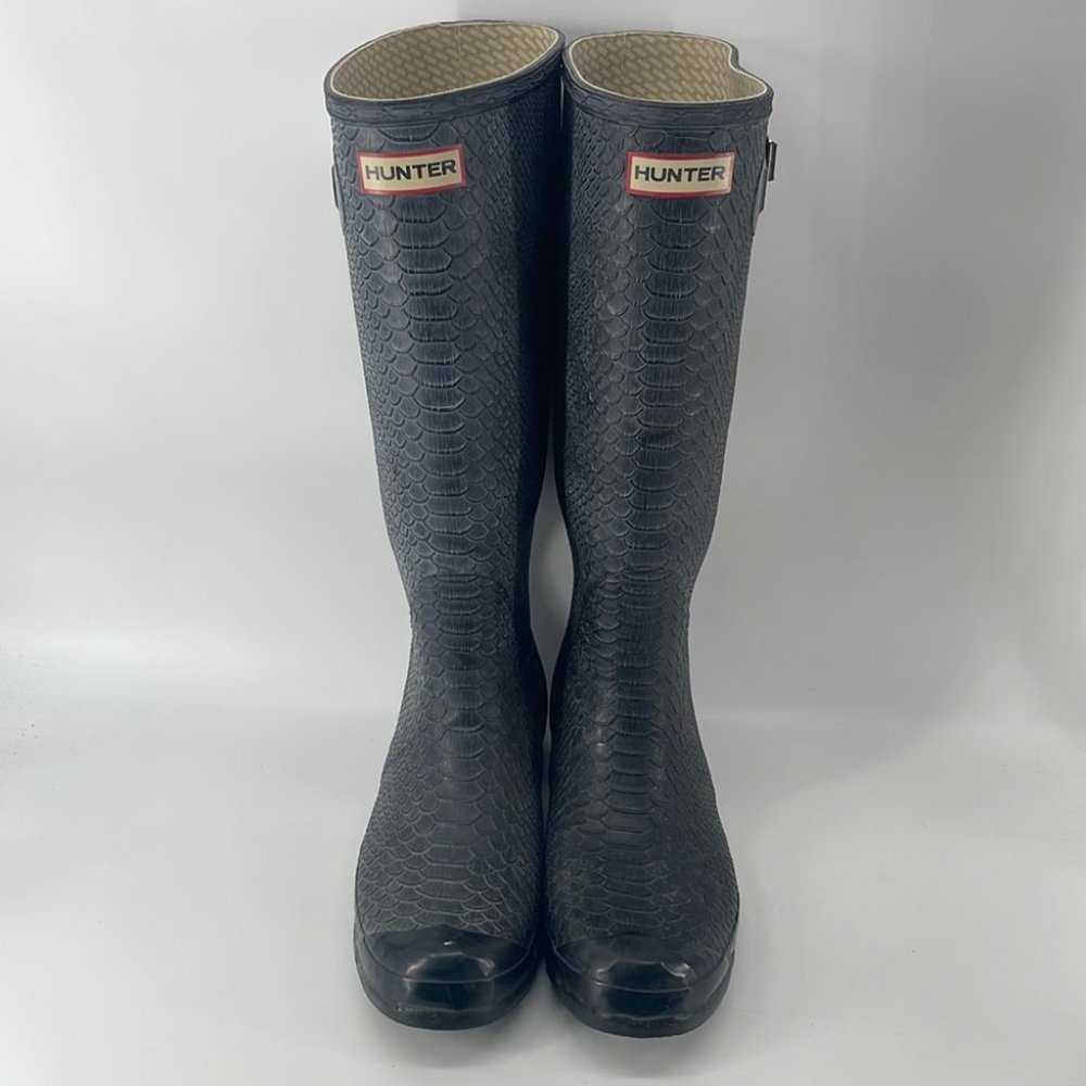 Hunter Snake Print embossed rain boots knee high boots sz 9 tall boot